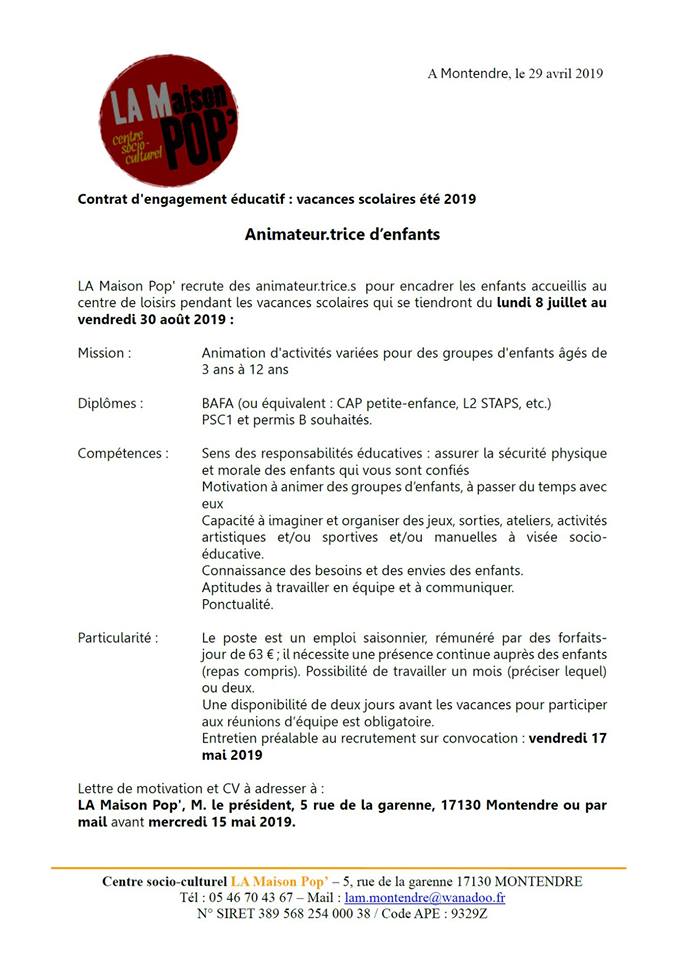 offre emploi été 2019